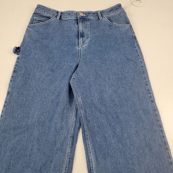 Staud Blue Denim Wide Leg Flare Jeans Women's Size 10 NWT Msrp $295 Painter Pant - Picture 2 of 14